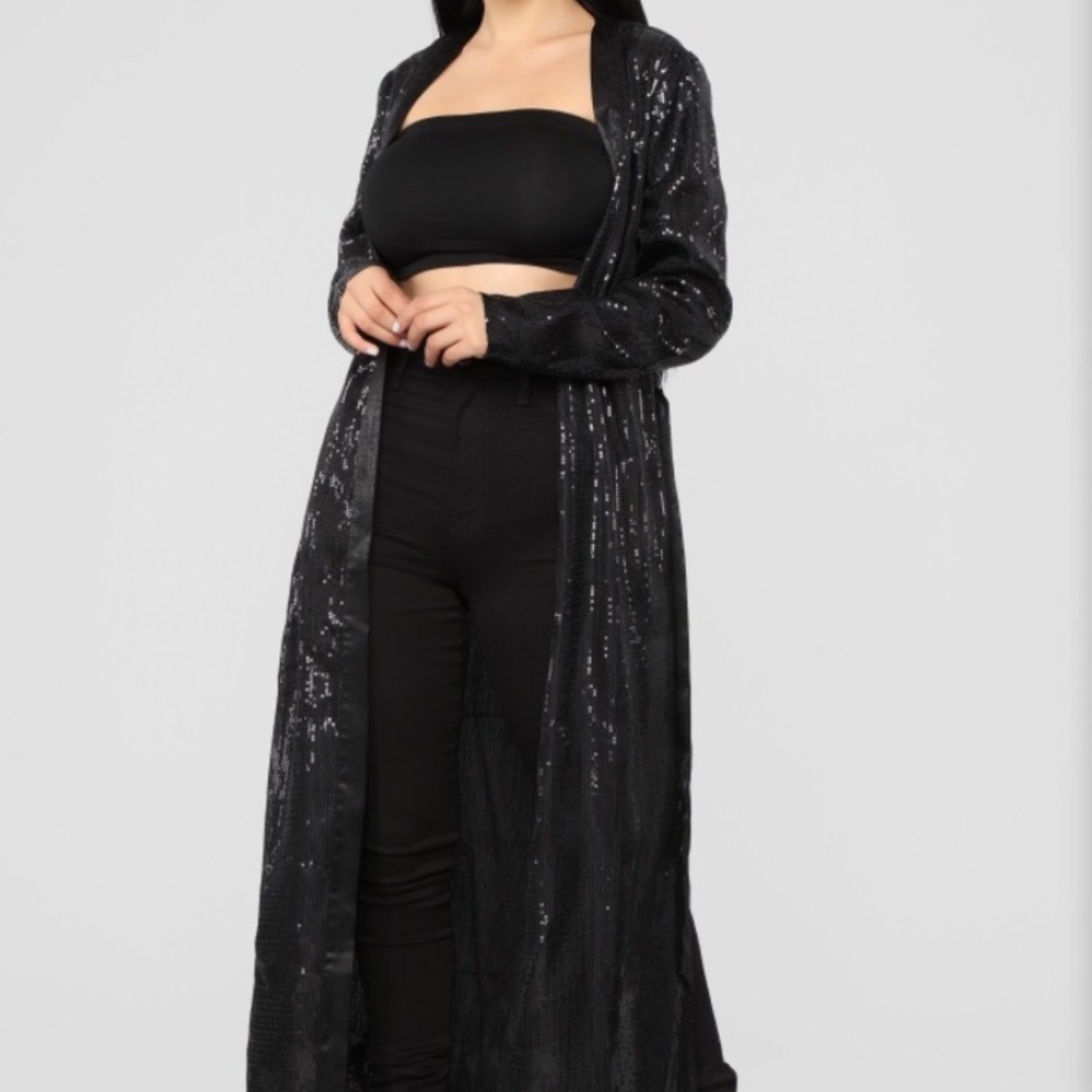 Fashion nova black sequin duster kimono